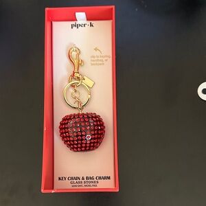 Piper Red Crystal Apple Key Chain with Gold Hardware